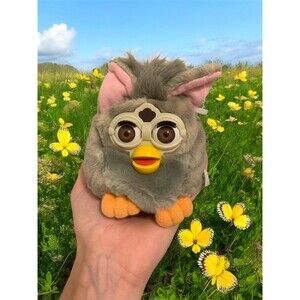 1999 Vintage Furby Beanie Buddy Grey Fur With Brown Eyes